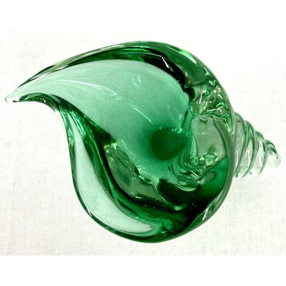Murano Barbini Green Glass Conch Shell Bowl Paperweight 6" - Picture 5 of 6